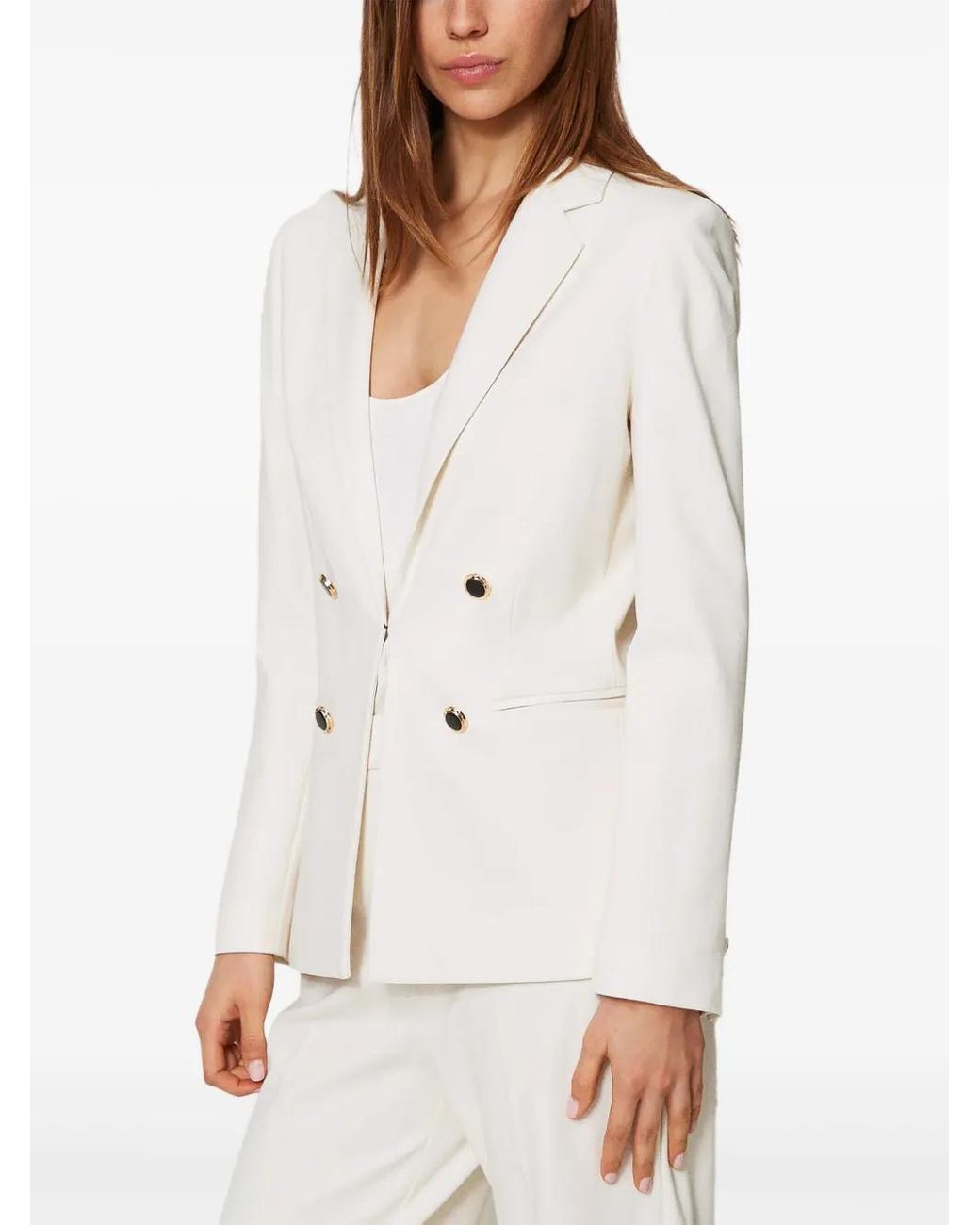 Twinset White Jewelled-Buttons Double-Breasted Blazer