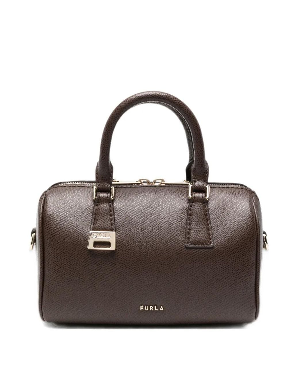 Furla Brown Sac À Main En Cuir À Plaque Logo