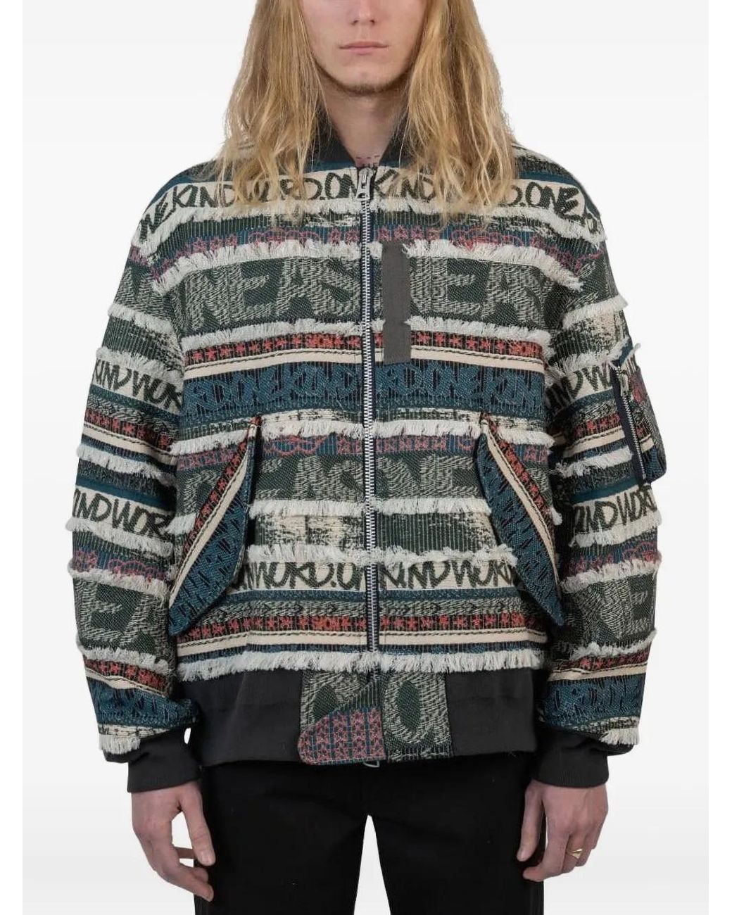 Sacai Gray X Eric Haze Jacquard-Pattern Bomber Jacket for men