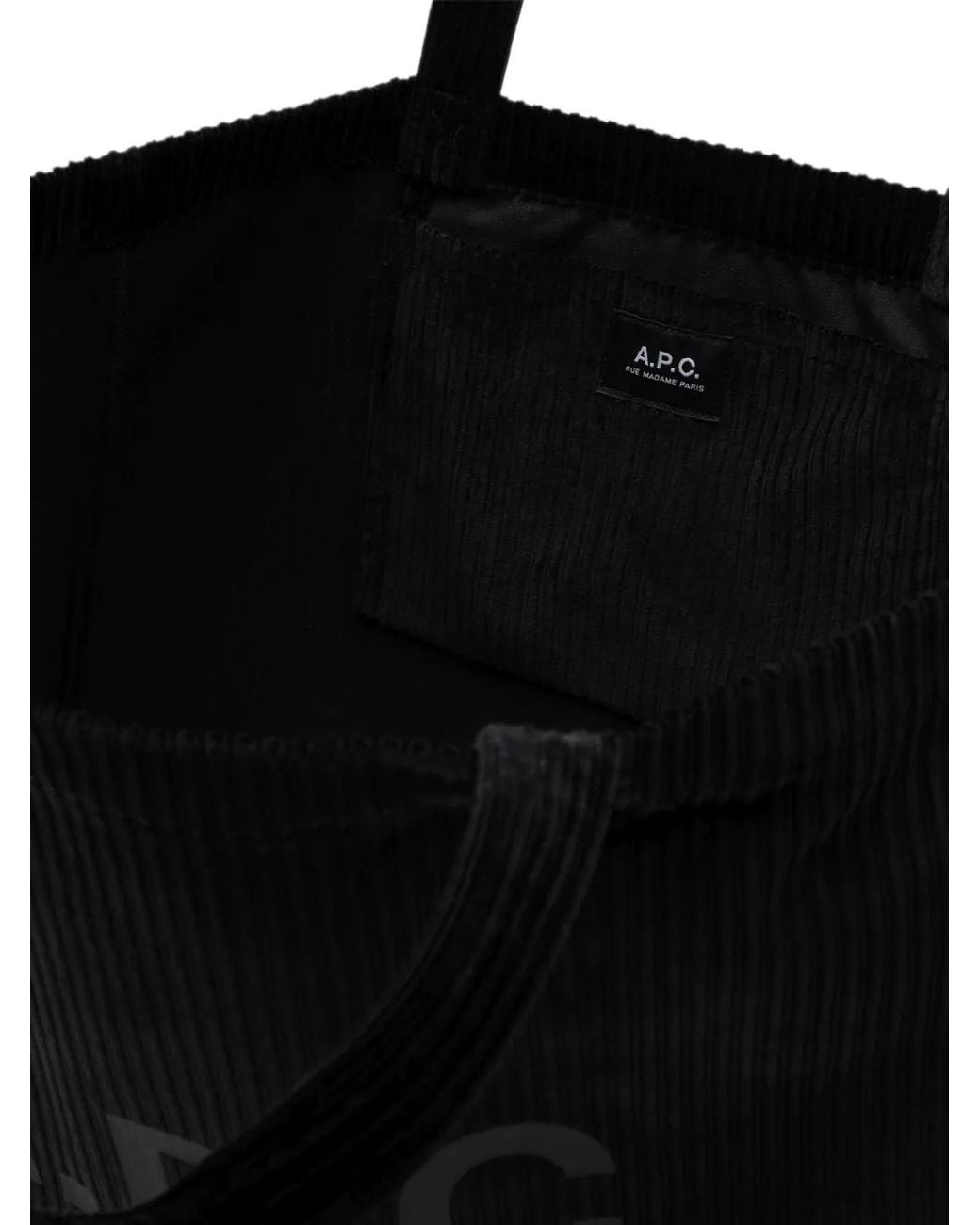 A.P.C. Black Sac Cabas En Velours Côtelé À Logo Imprimé
