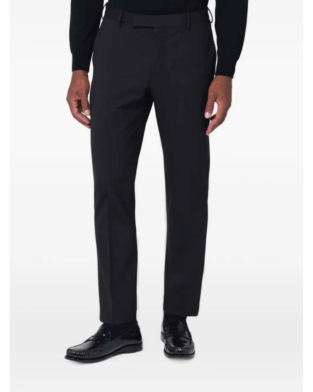PT Torino Black Pressed-Crease Tailored Trousers for men
