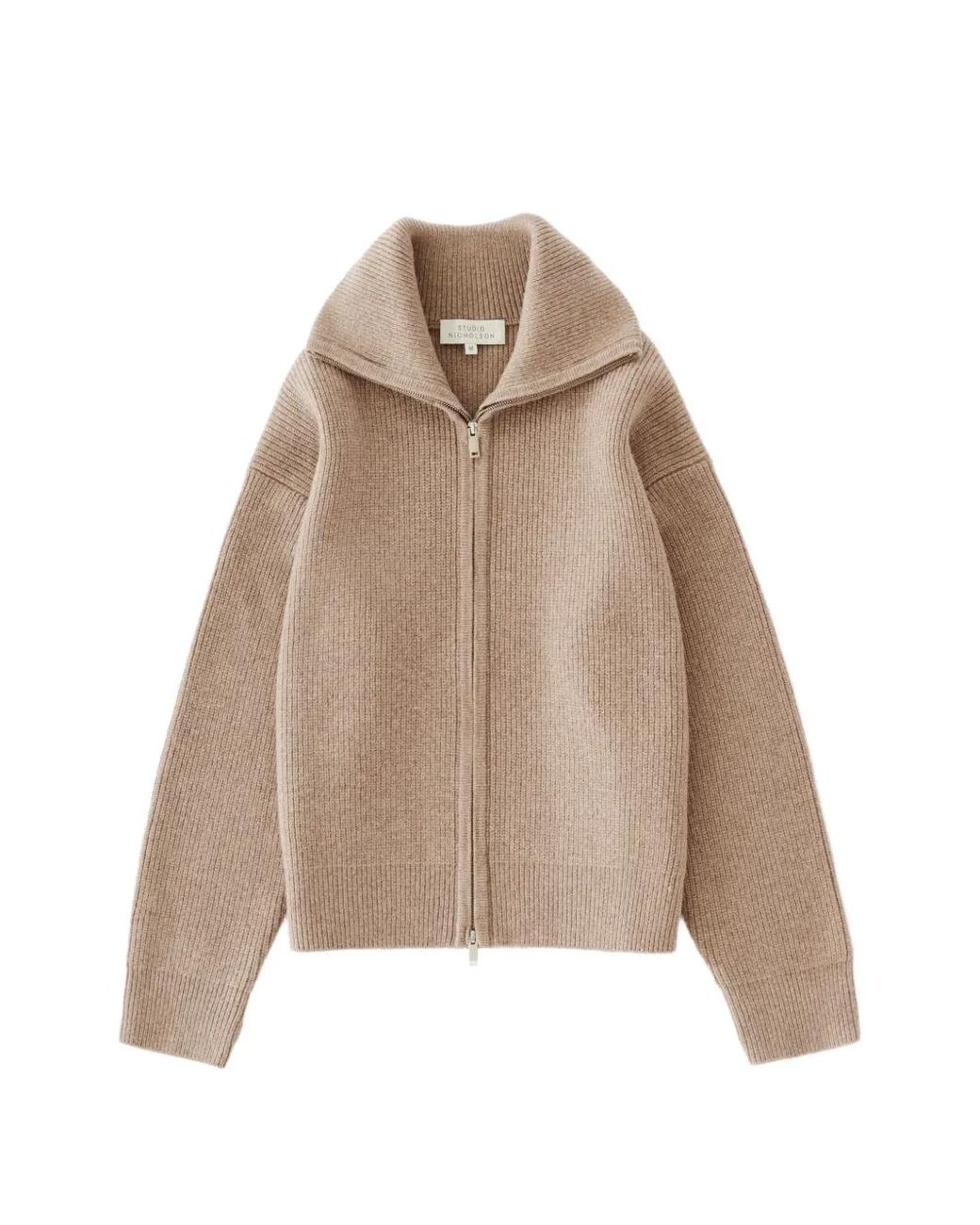 Studio Nicholson Natural Ribbed-Knit Zip-Up Sweater