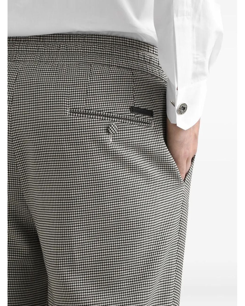 Dolce & Gabbana Gray Houndstooth Pleat-Detail Trousers for men