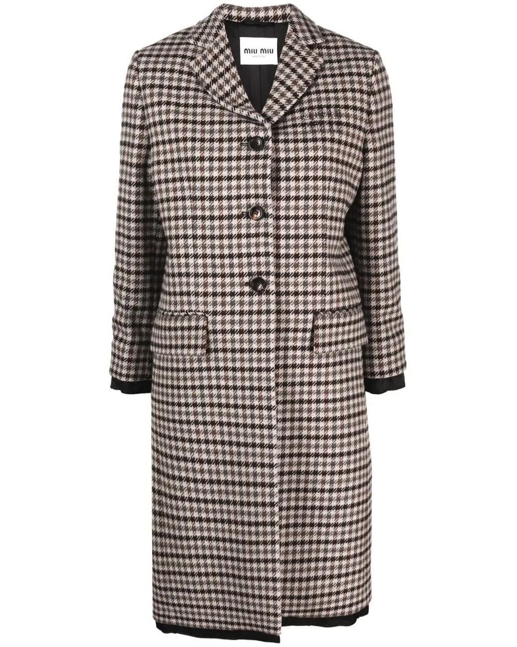 Miu Miu Gray Houndstooth-Pattern Single-Breasted Coat