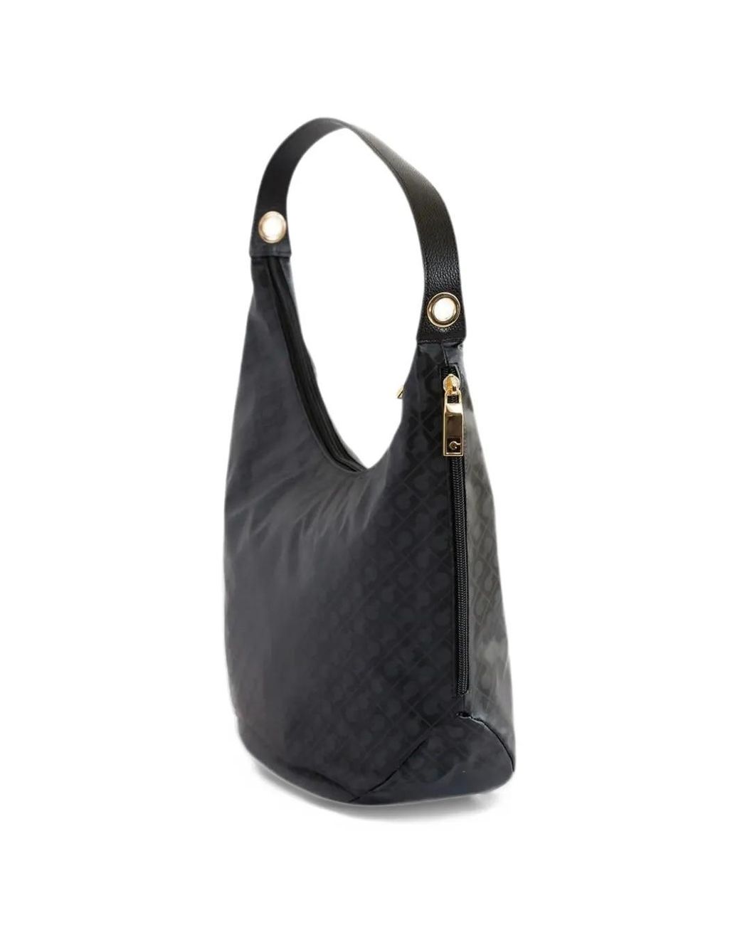 Gherardini Black Logo-Pattern Curved Shoulder Bag