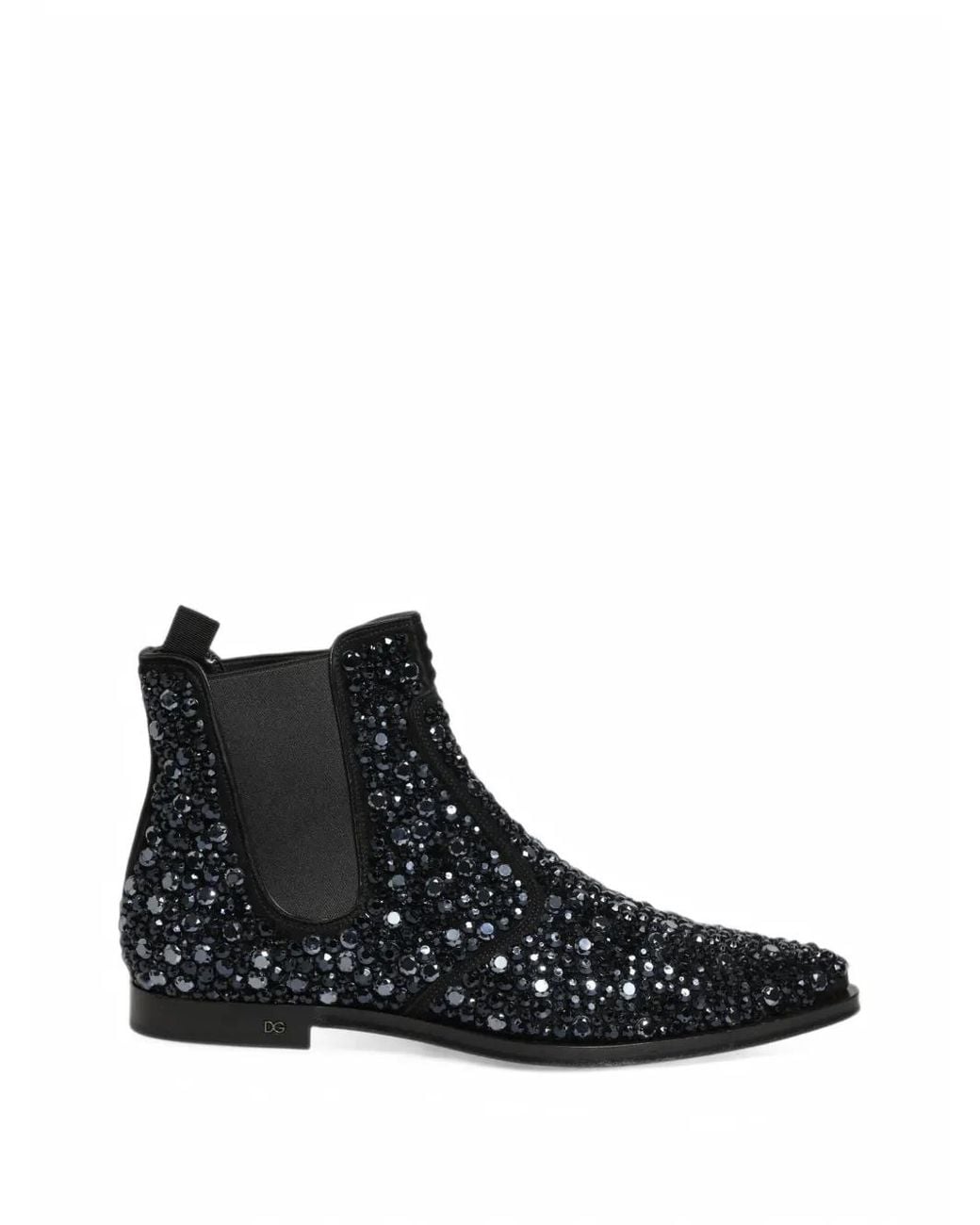 Dolce & Gabbana Black Crystal-Embellished Chelsea Boots for men