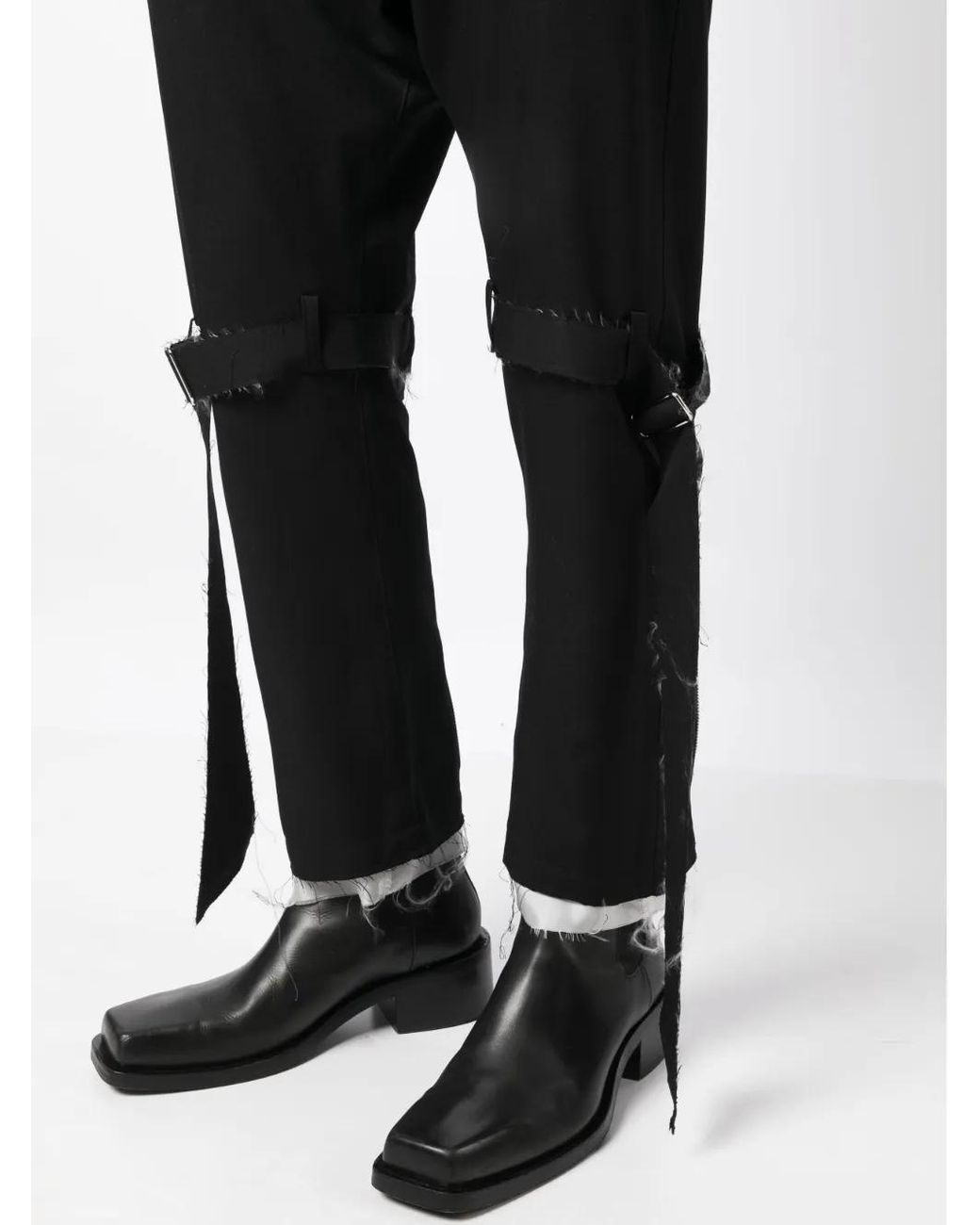 Sulvam Black Frayed-Detailed Wool Trousers for men