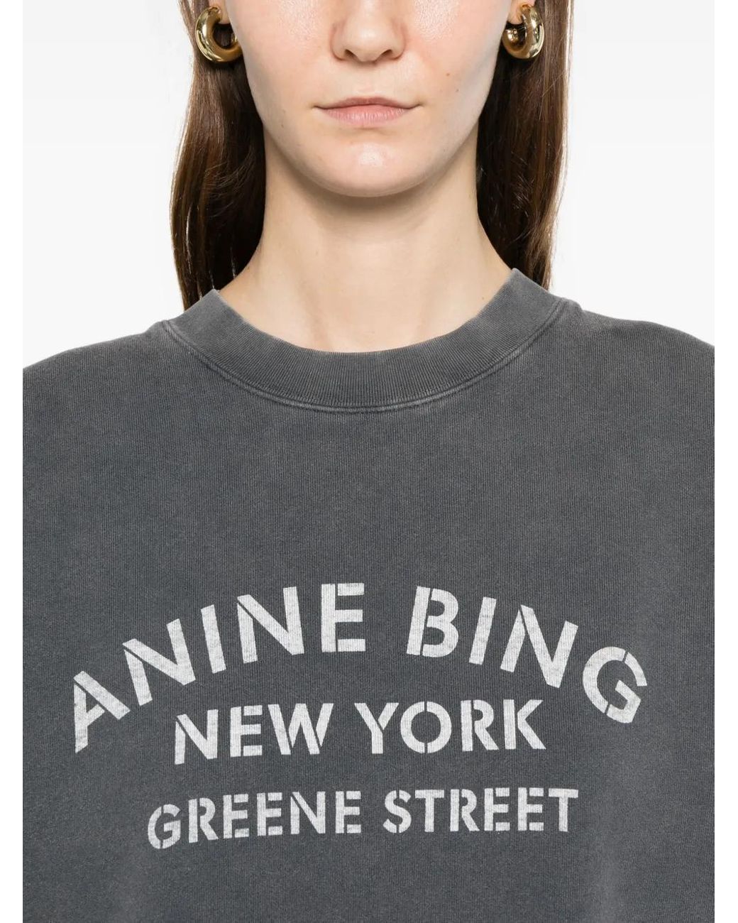 Anine Bing Gray Logo-Print Sweater