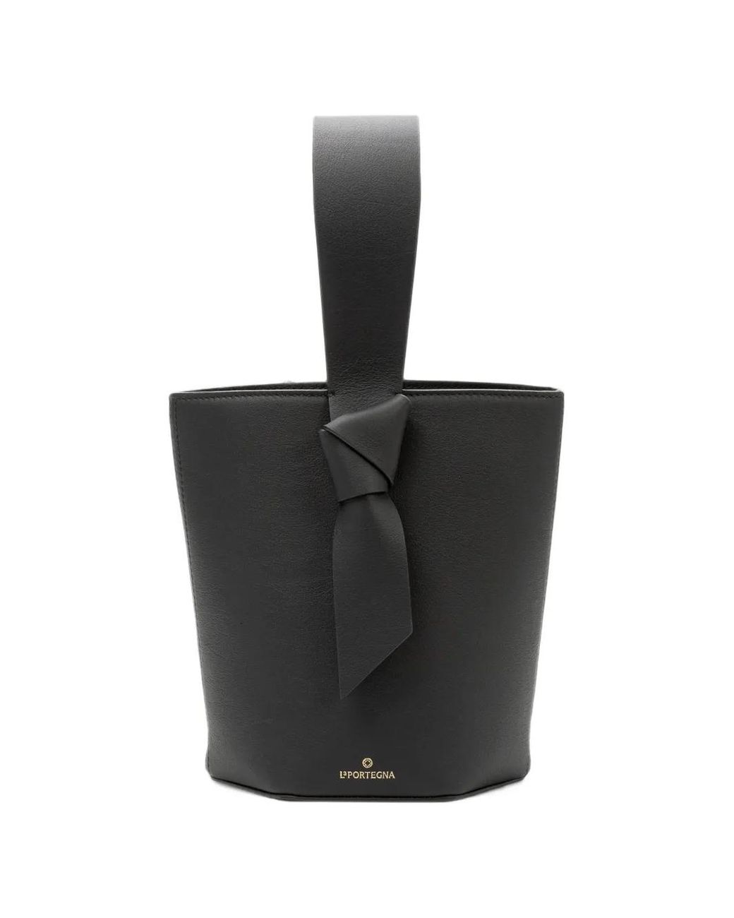 La Portegna Black Julieta Knotted Leather Bucket Mini Bag