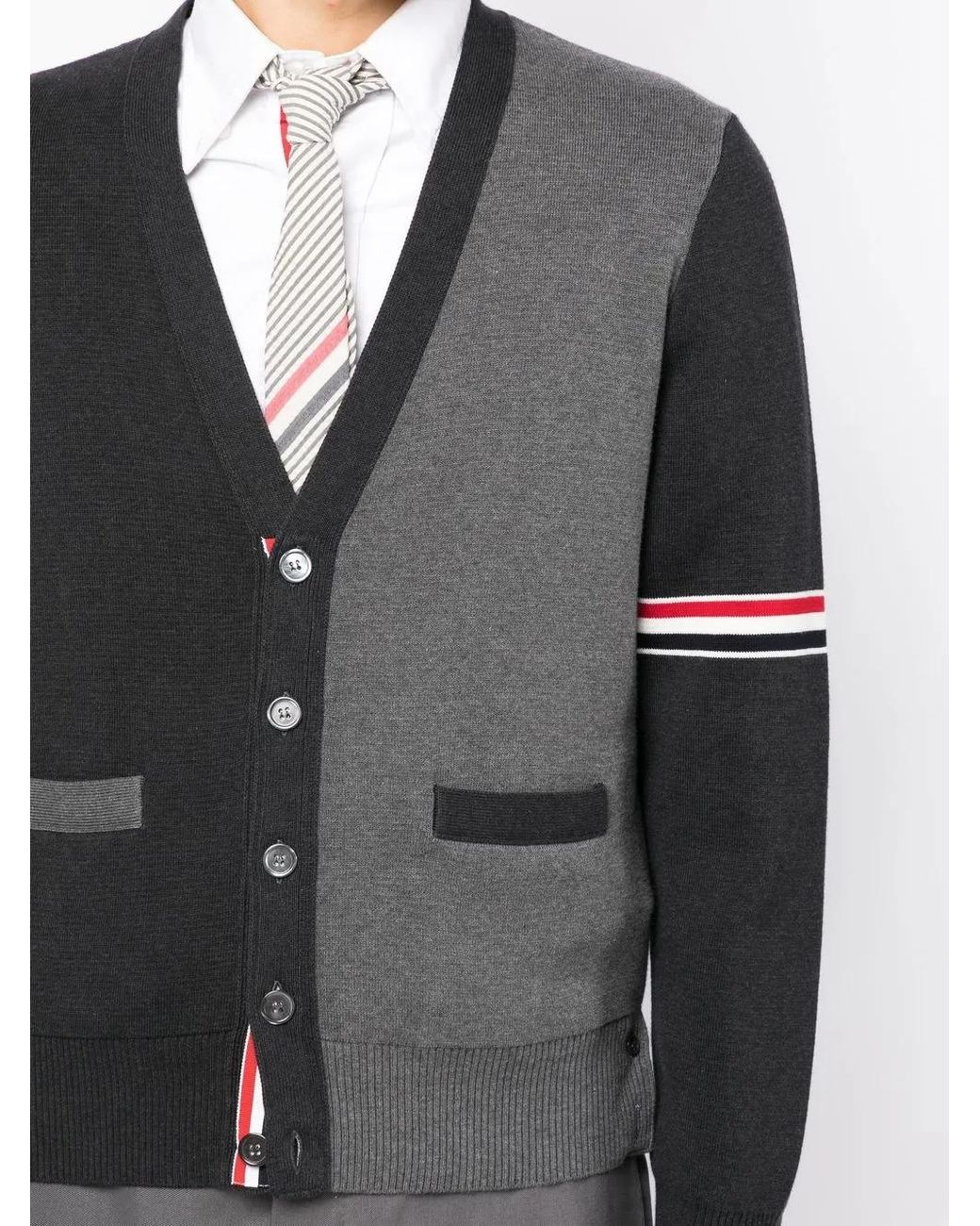 Thom Browne Black Tonal Panelled Cotton Cardigan for men