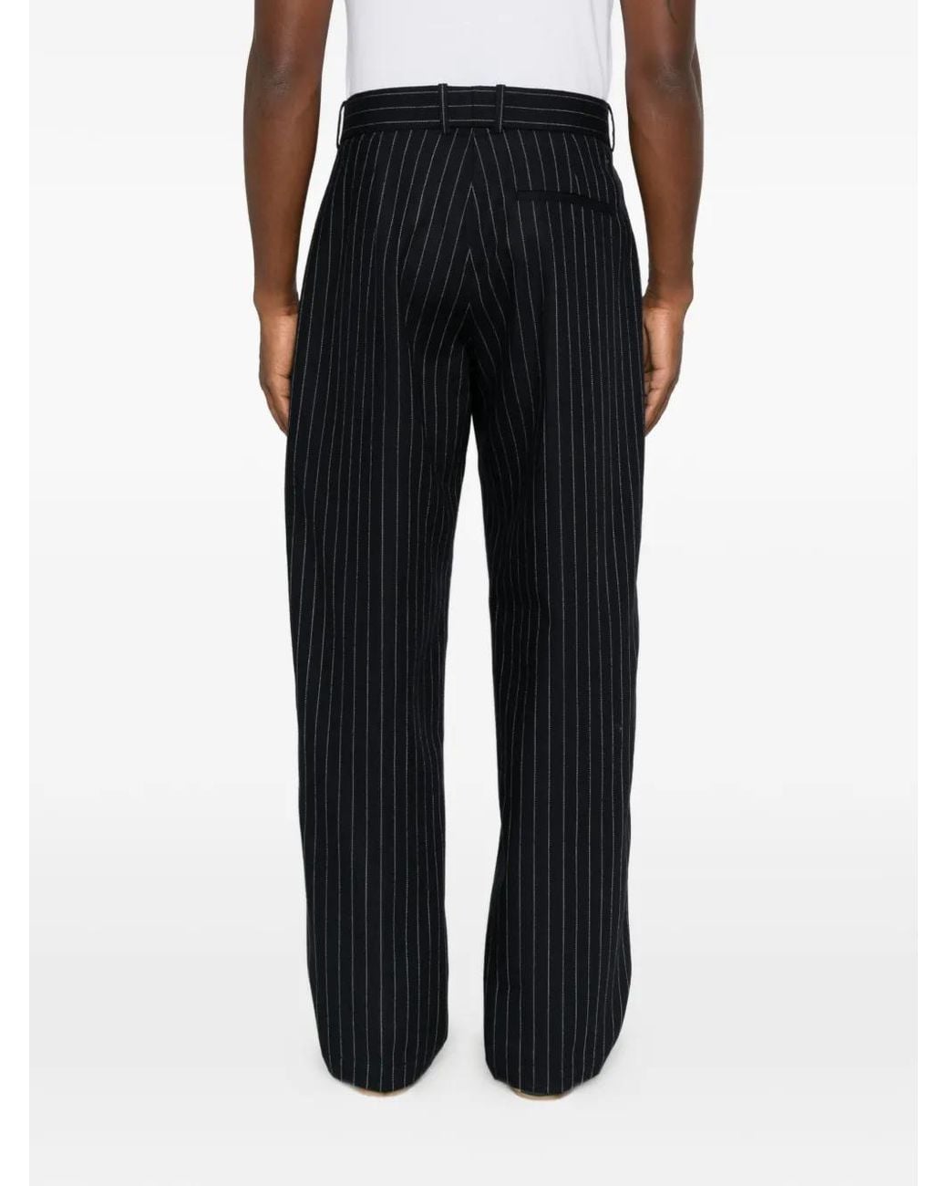 Drole de Monsieur Black Pinstripe-Pattern Pleated Trousers for men