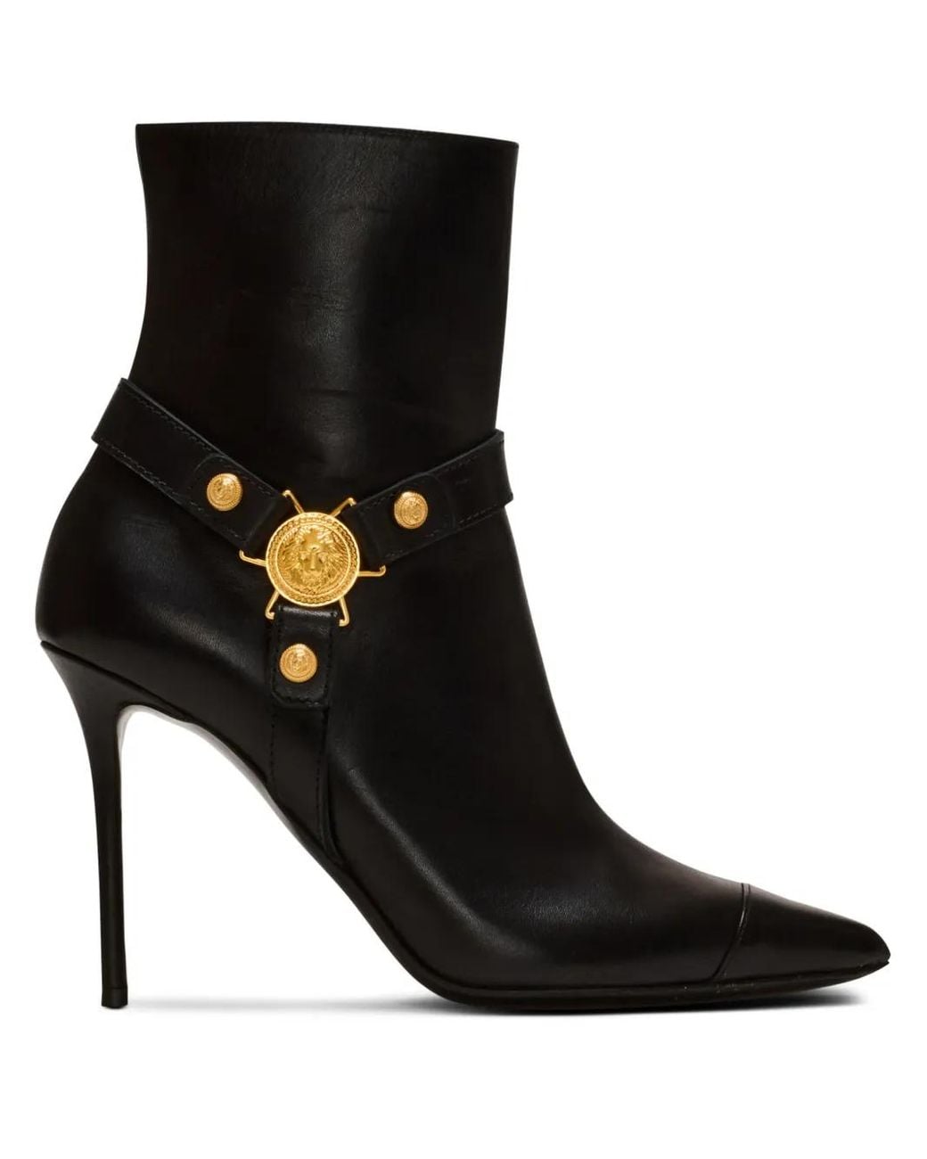 Balmain Black Schwarze Lederstiefeletten Mit Schnalle