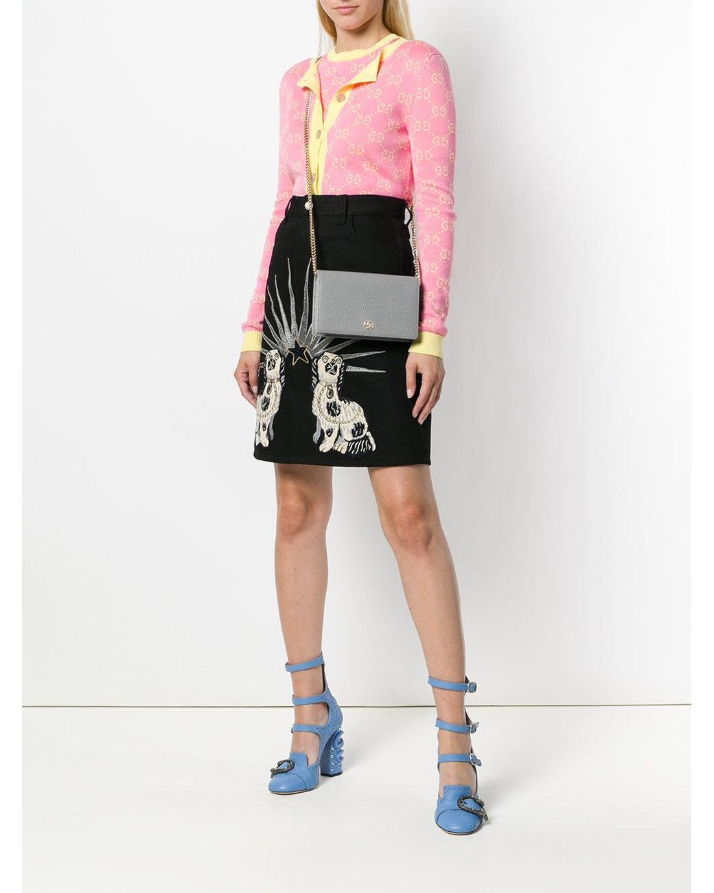 Gucci Grey GG Marmont Mini Chain Bag, Leather