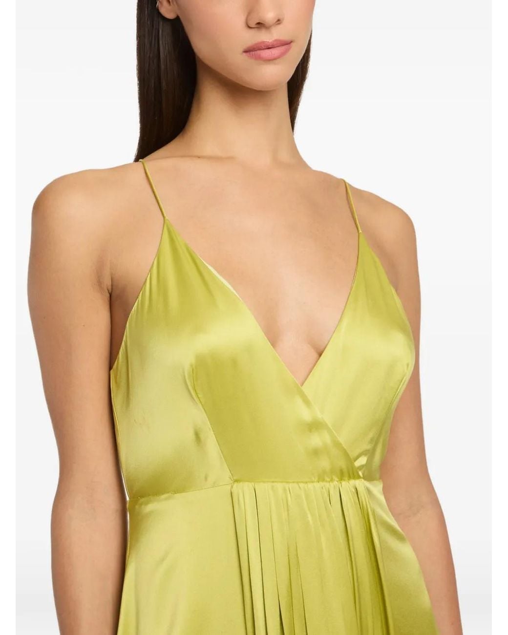 Cinq À Sept Yellow V-Neck Pleated Dress