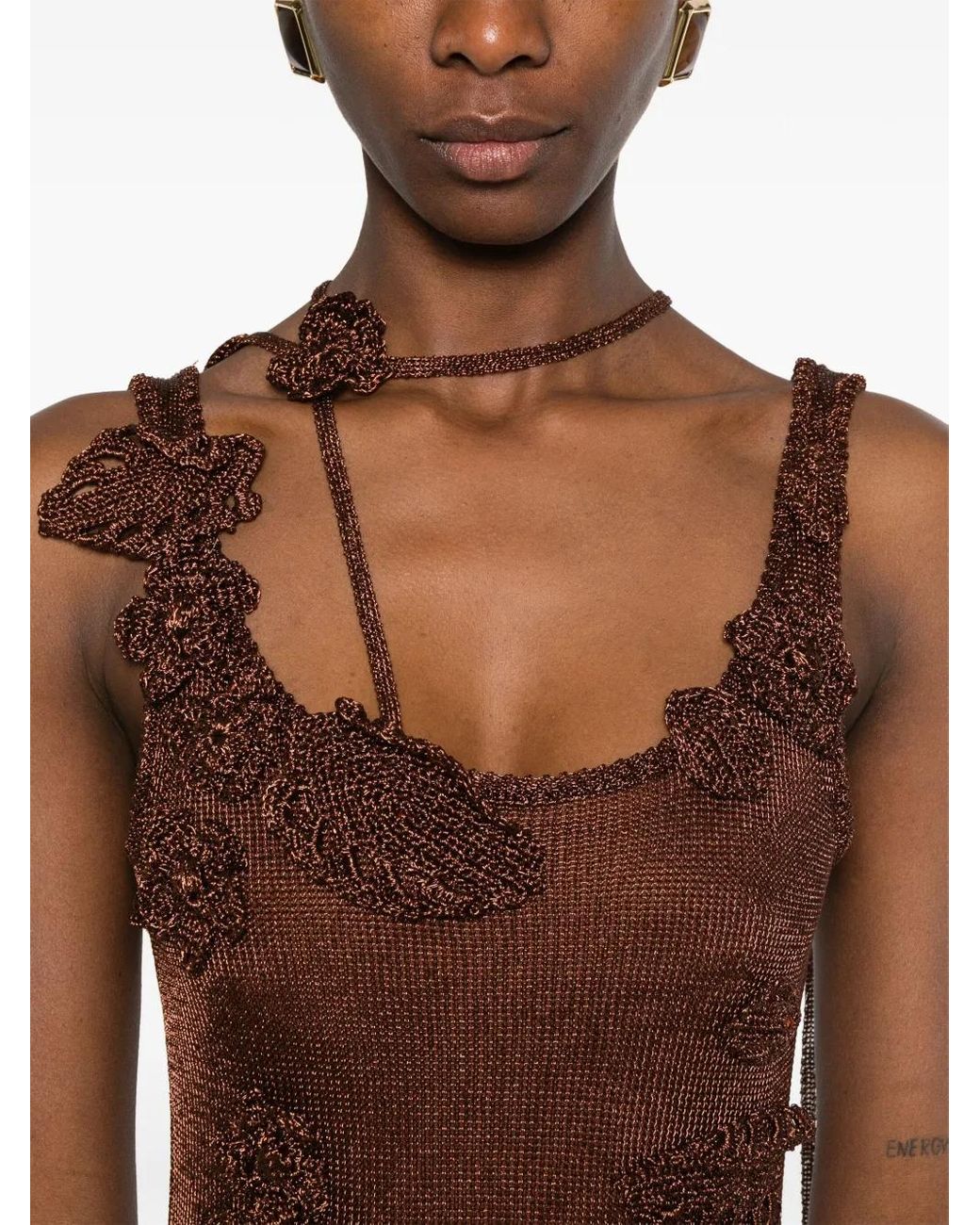 cult gaia pemma crochet dress Knitted Maxi in Brown Color:Burnt Orange (6) Wedding guest or bridesmaid church attire Outfit The golden hand crochet