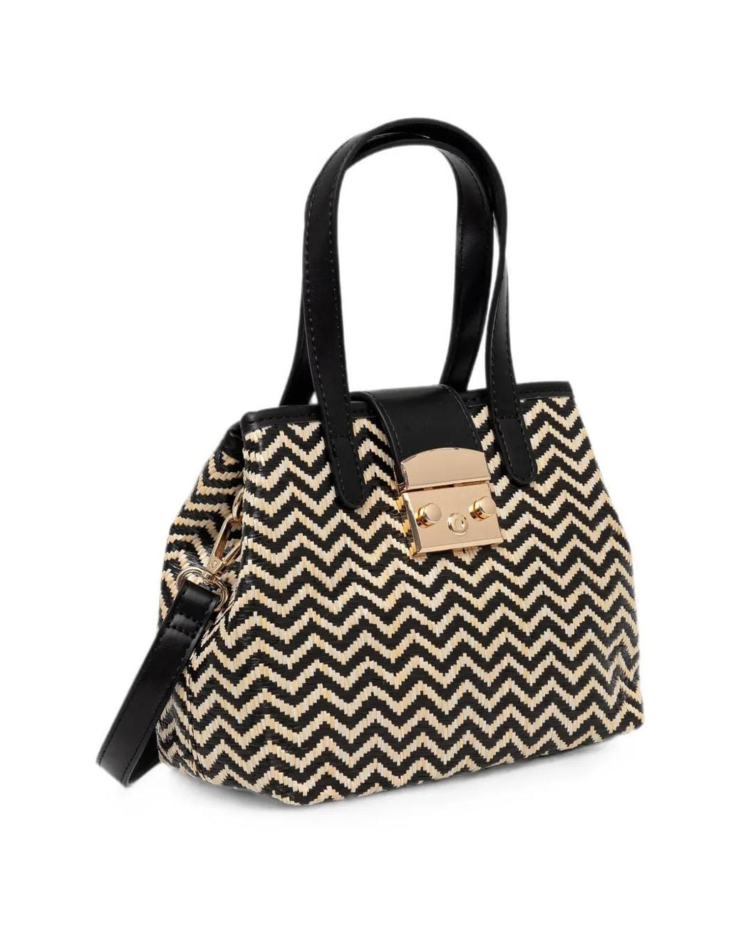 Morgan Black Zigzag-Woven Tote Bag