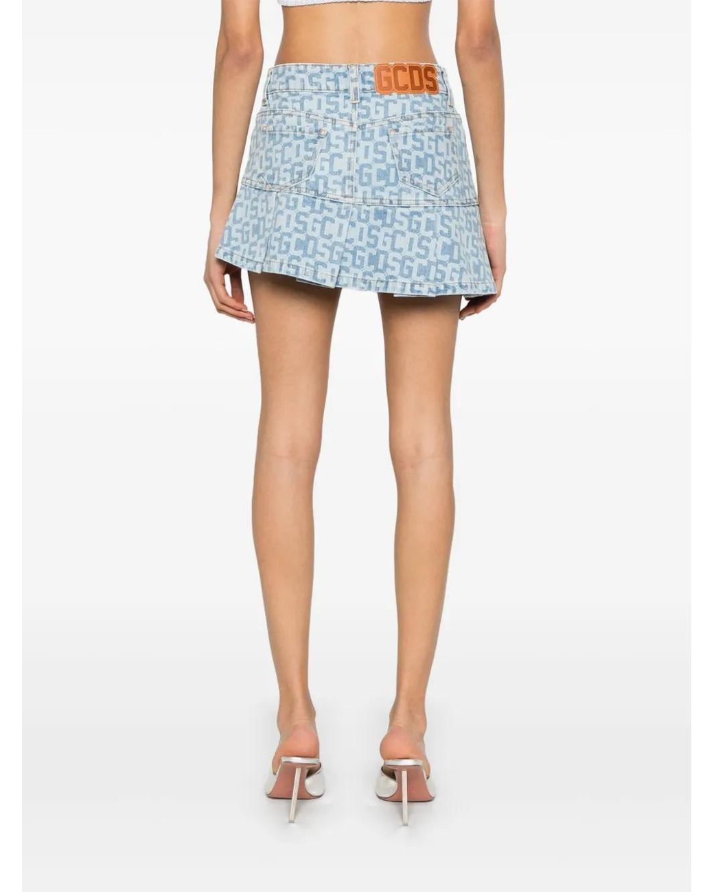 Gcds Blue Monogram Denim Mini Skirt