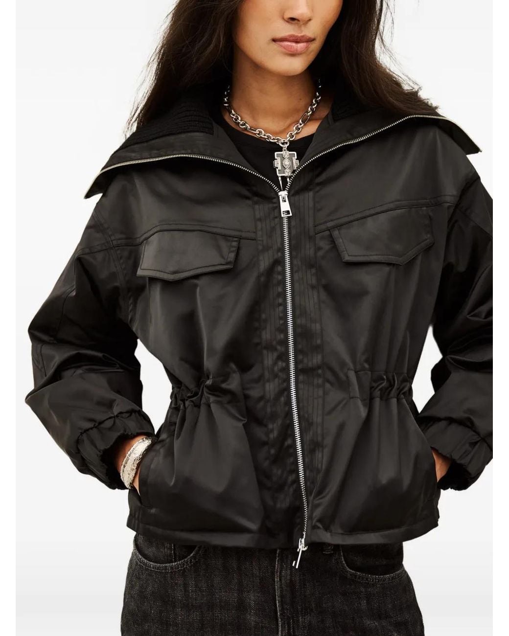 Ba&sh Black Indra Ribbed-Collar Jacket