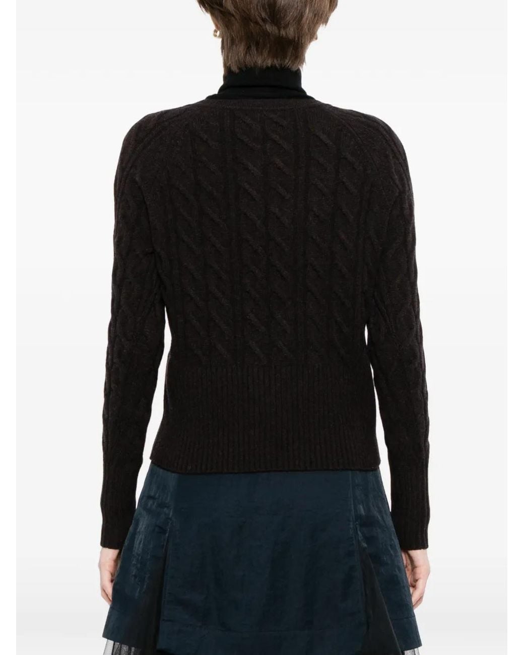 N.Peal Cashmere Black Myla Cable-Knit Cardigan
