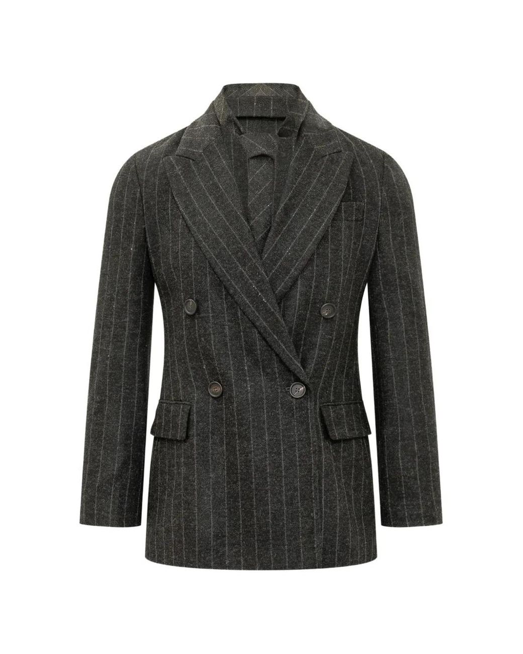 Brunello Cucinelli Black Veste Croisée À Fines Rayures