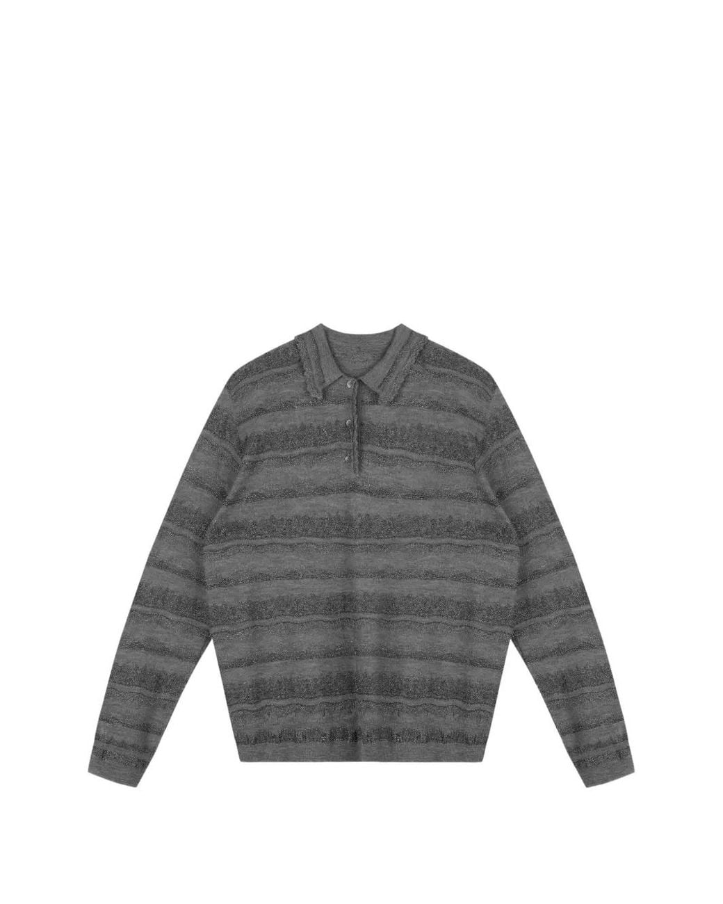 JNBY Gray Striped Textured-Knit Polo Shirt