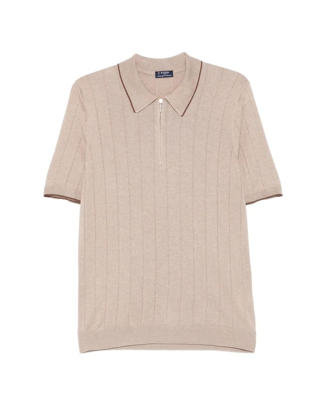 Barba Napoli Natural Ribbed-Knit Half-Zip Polo Shirt for men
