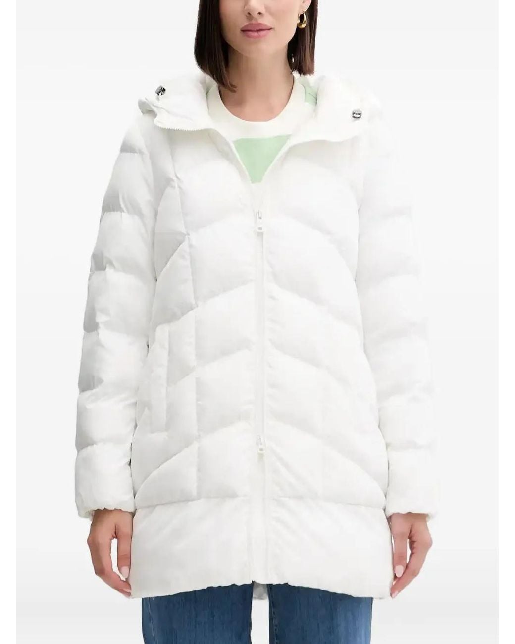 Geox White Hooded Quilted Coat