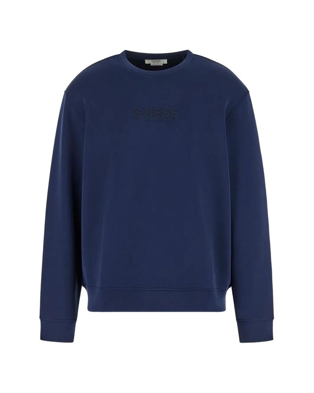 Guess Blue Embossed Crew Neck Sweatshirt for men