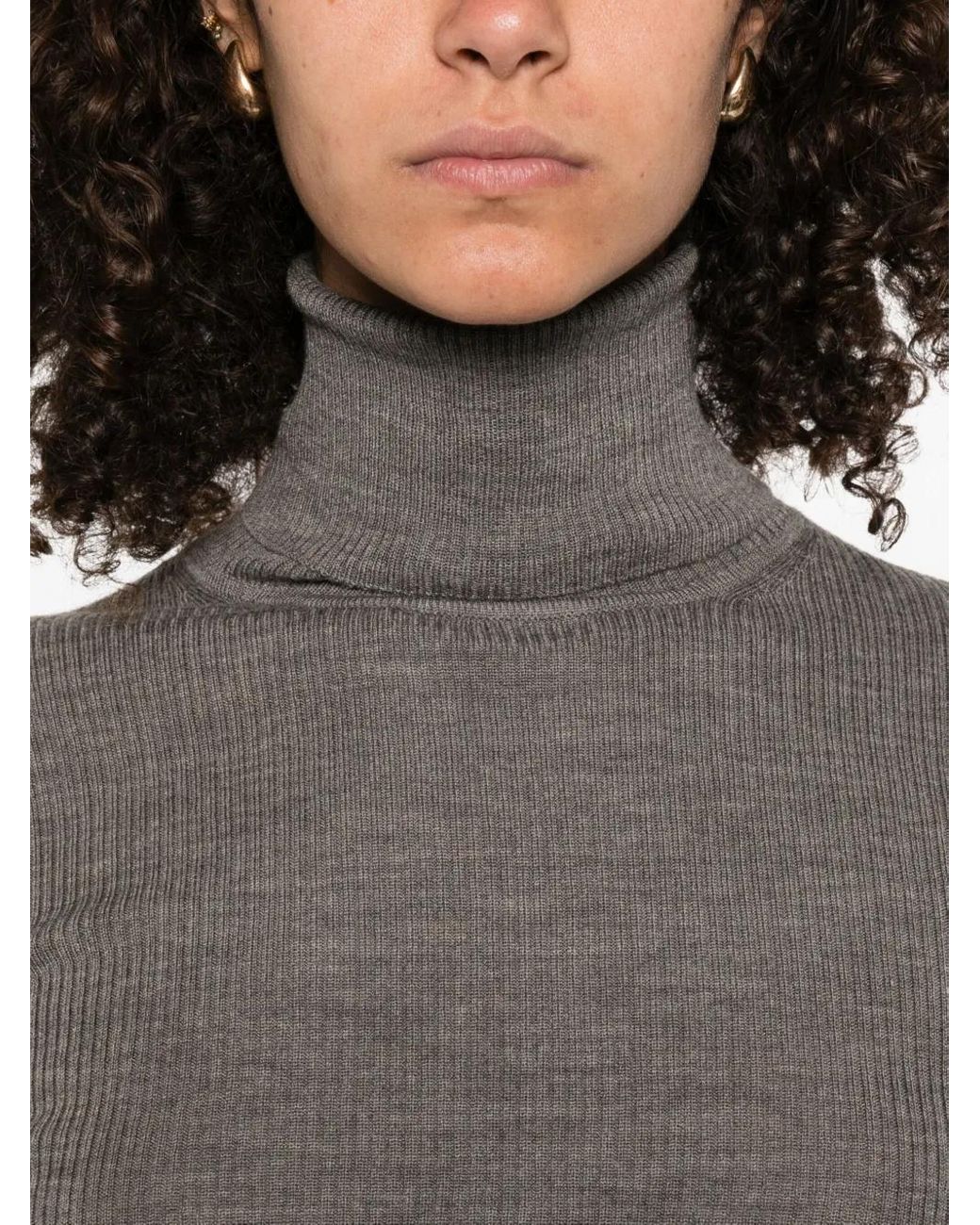 P.A.R.O.S.H. Gray High-Neck Ribbed Jumper