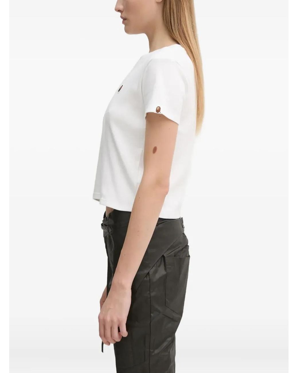 A Bathing Ape White One Point Embroidered-Logo Cropped Top