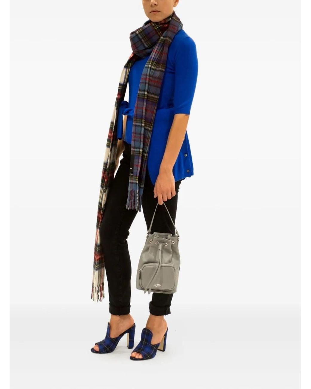 LA ROSE Black Drawstring Zip Leather Bucket Bag