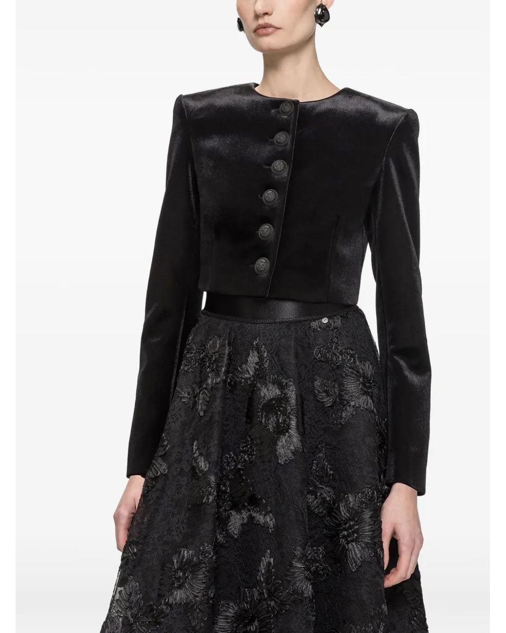 Nissa Black Cropped Velvet Jacket