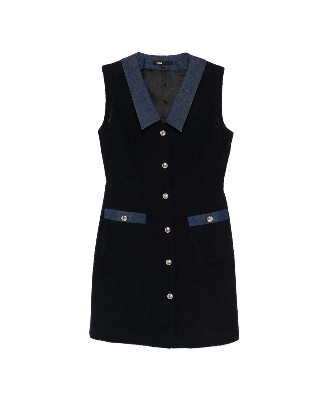 Maje Black Tweed Dress With Denim Details
