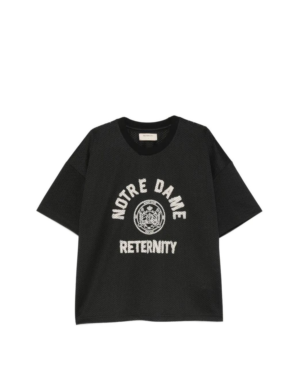 RETERNITY Black Notre Dame Logo-Print Mesh T-Shirt for men