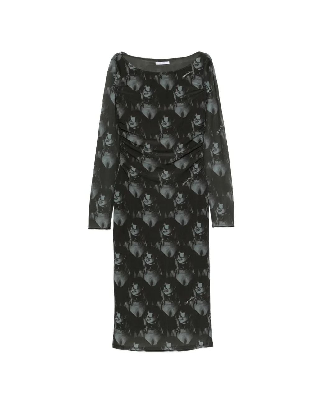 Patrizia Pepe Black Graphic-Print Ruched Midi Dress