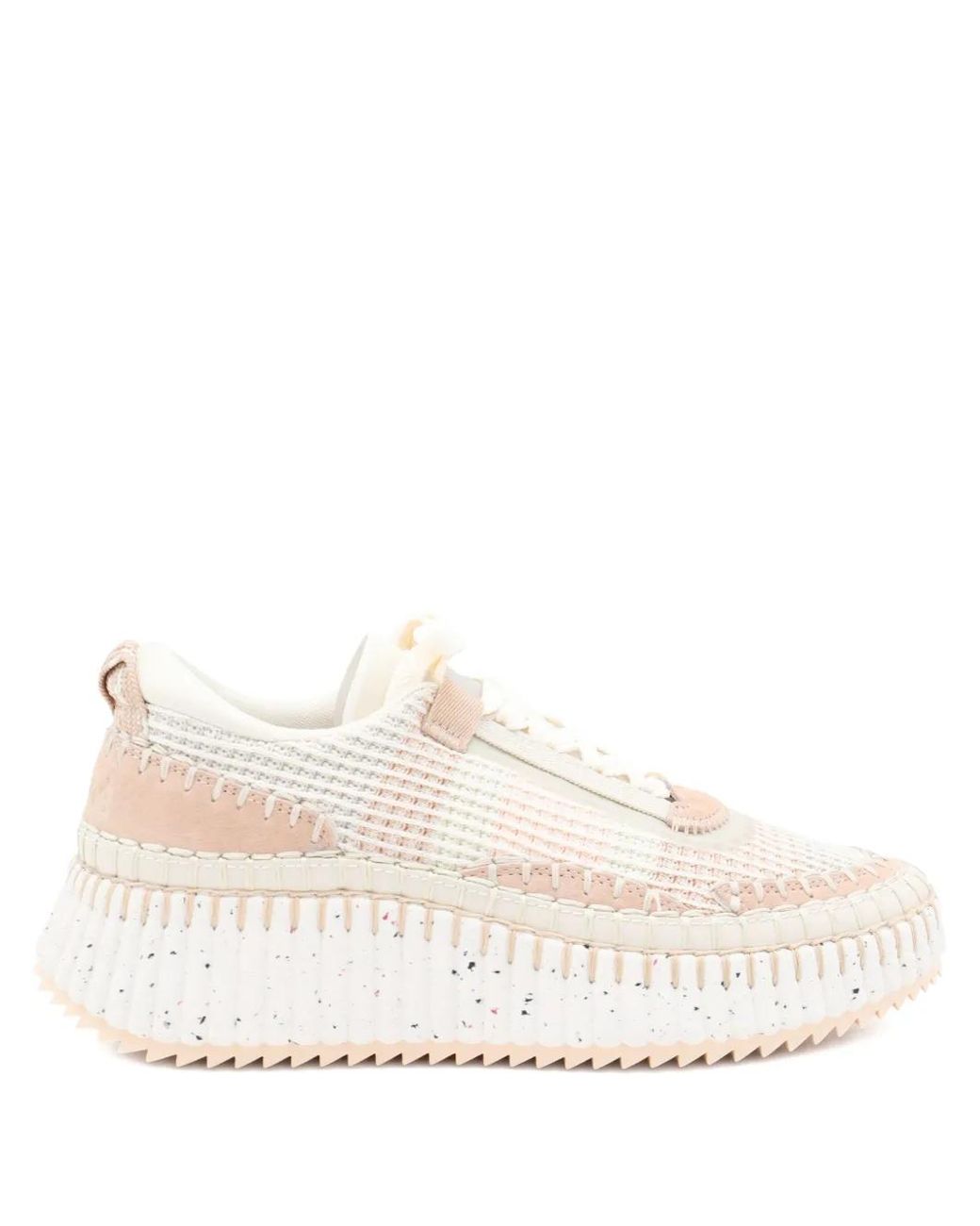 Chloé Pink Nama Low-Top Mesh Sneakers With Suede Inserts