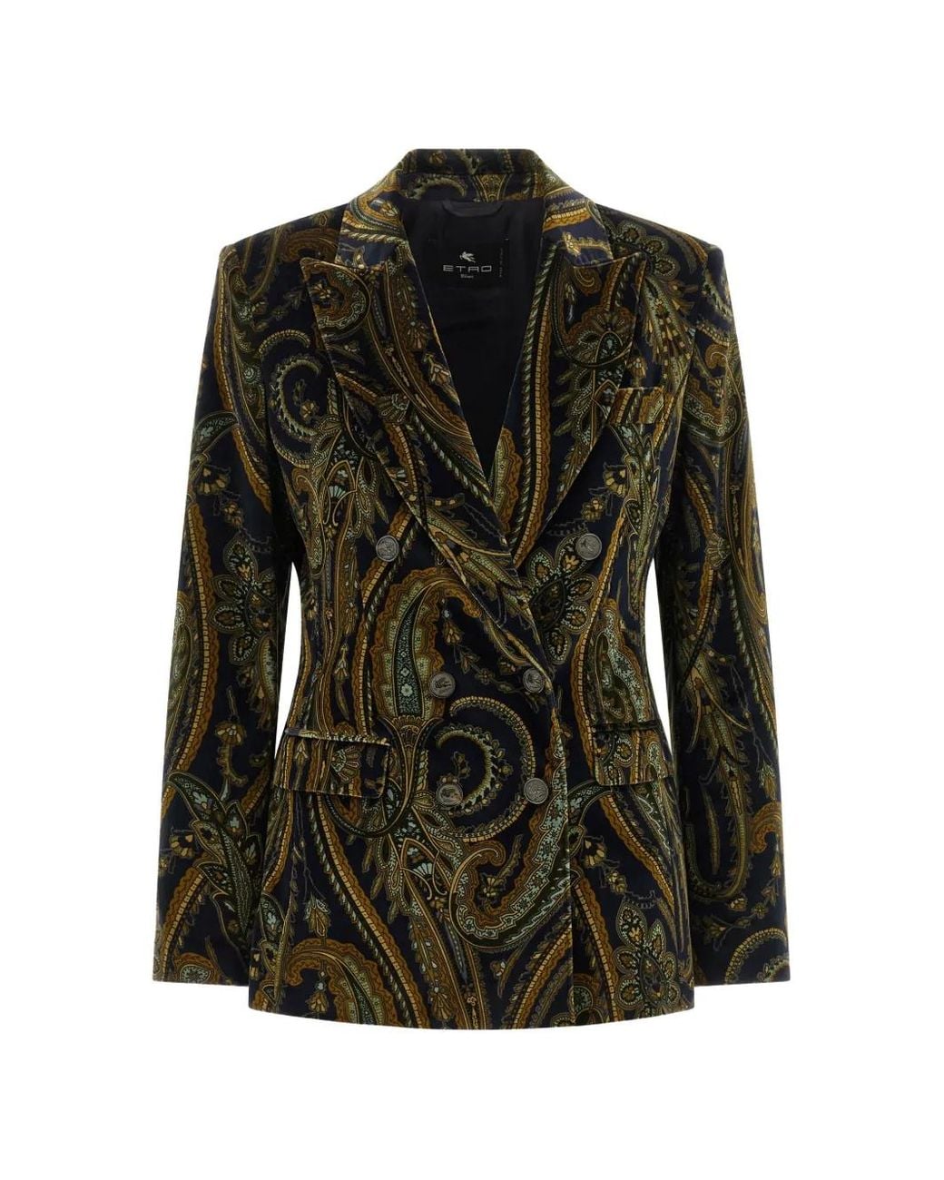 Etro Black Veste En Velours De Coton À Boutonnière Croisée Avec Surimpression Florale