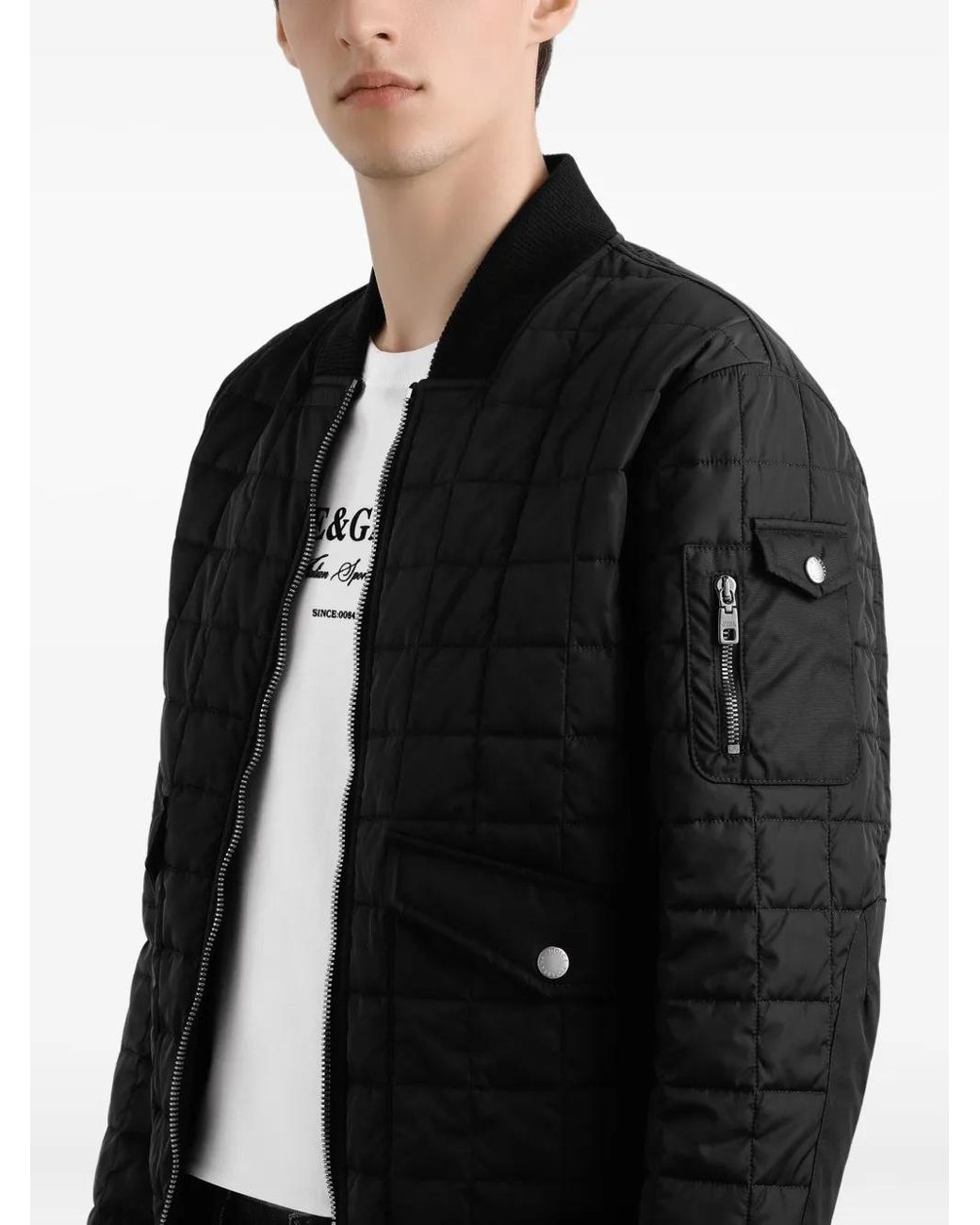 Dolce & Gabbana Jassen ,Zwart ,Wol Geribbelde Bomberjack Met Ritssluiting in het Black voor heren