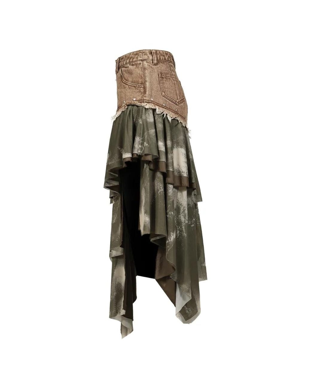 VIVAMUS Green Tiered Denim Skirt