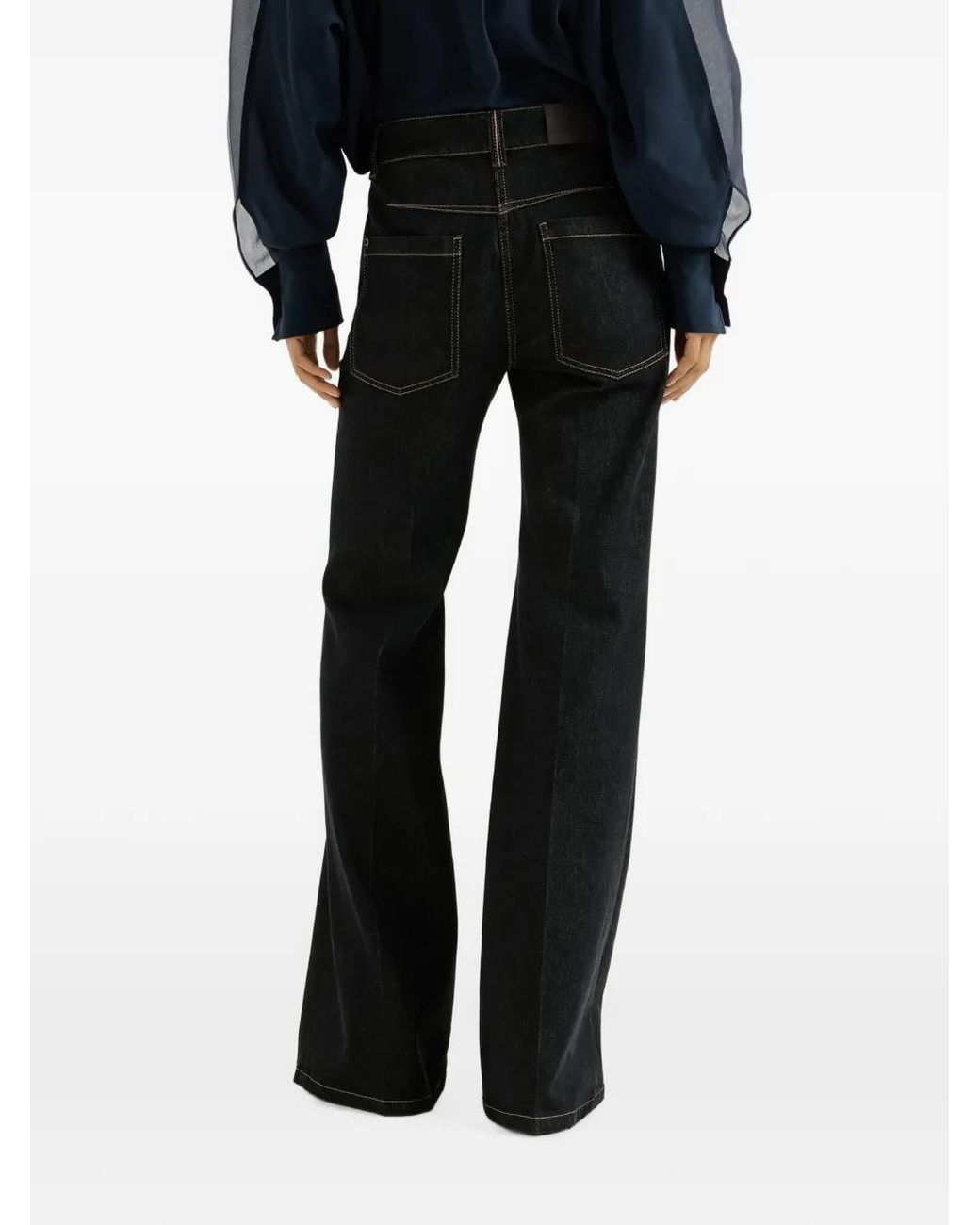 Brunello Cucinelli Black Comfort No-Fade Denim Flared Trousers With Monili