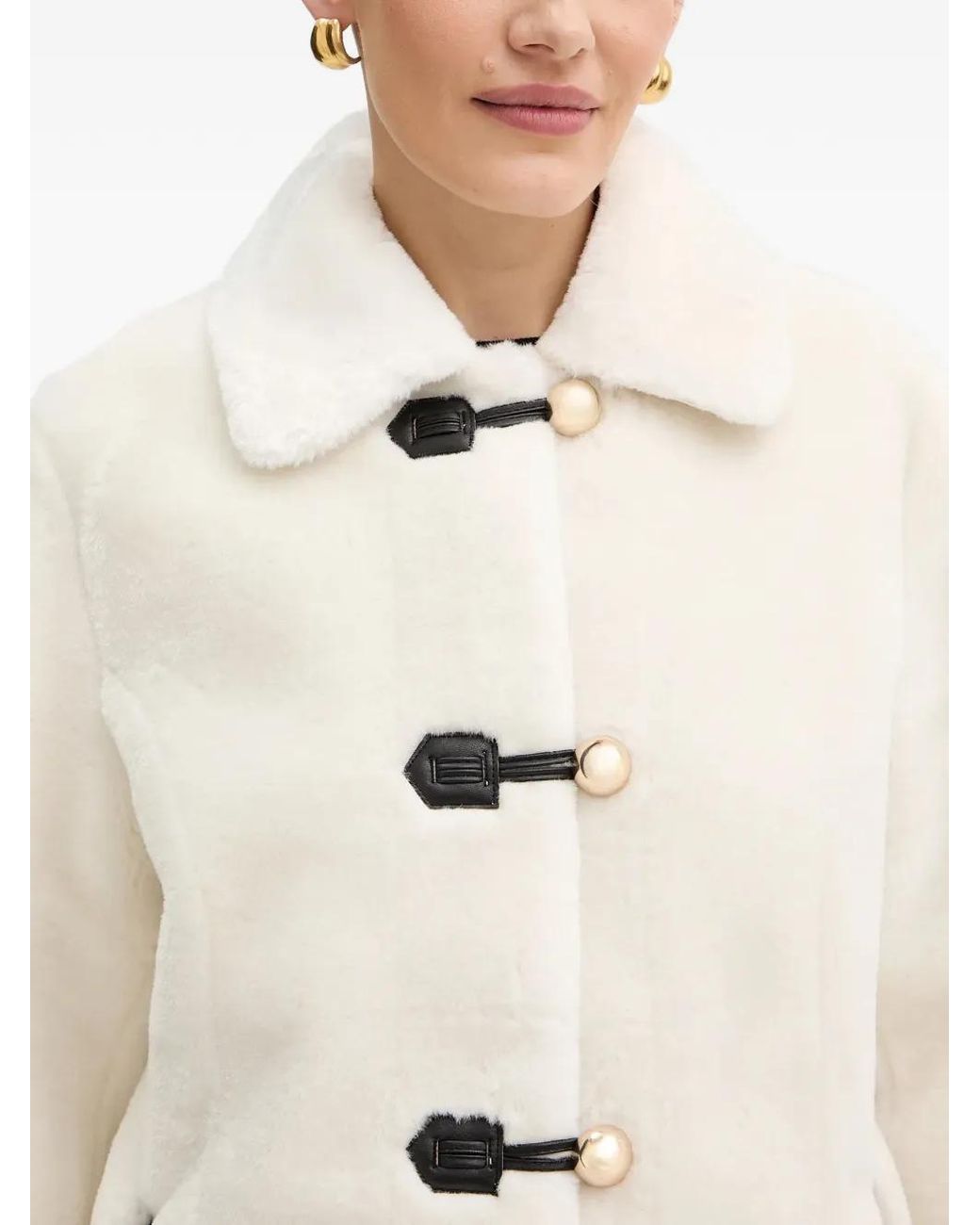 Morgan Natural Button-Fastening Faux-Fur Coat