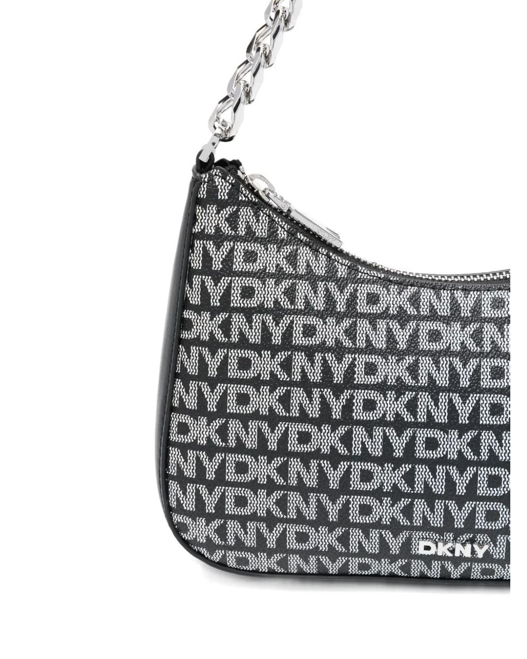 DKNY Gray Small Jenna Logo-Plaque Chain Cross Body Bag