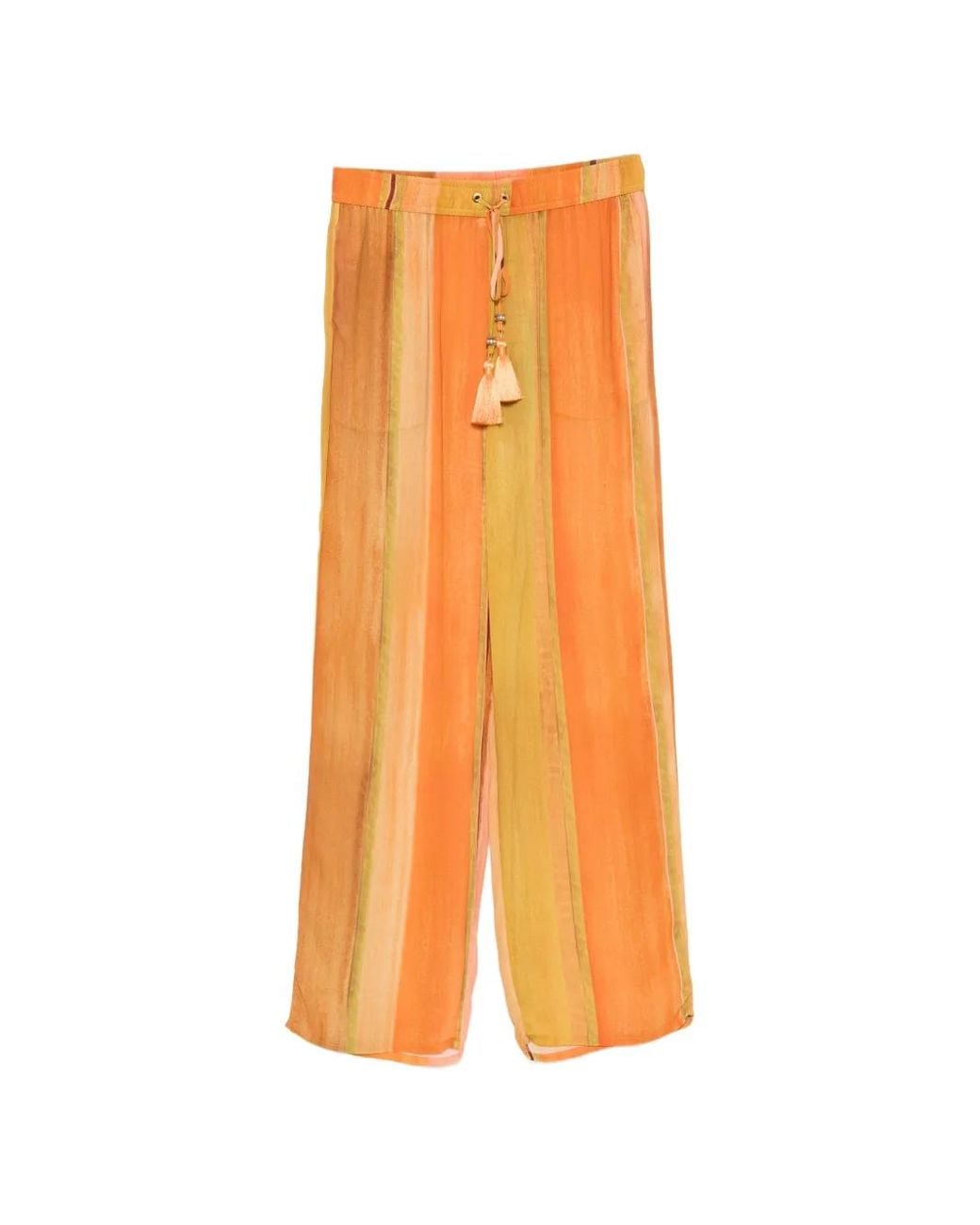 Agua de Coco Orange Striped Tassel-Detail Trousers