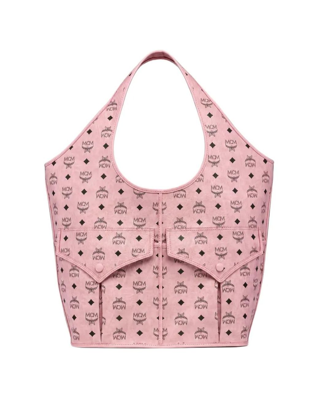 MCM Pink Visetos-Print Pocket-Detail Tote Bag