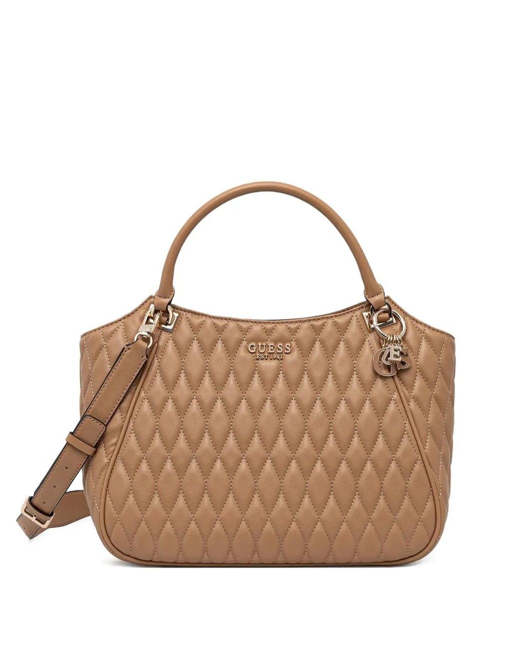 Guess Brown Valla Quilted Charm Tote Bag