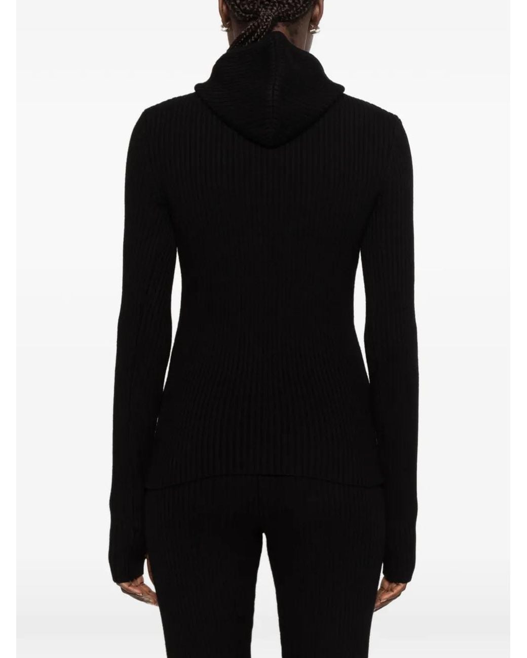 Frankie Shop Black Larice Hooded Ribbed-Knit Sweater