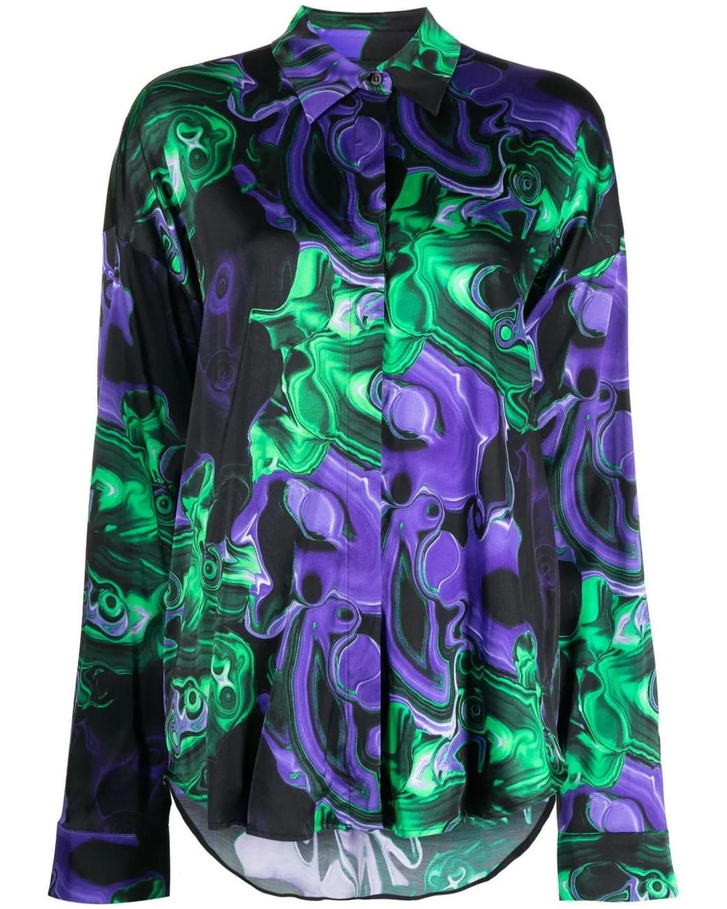 MSGM Green Graphic-Print Long-Sleeve Shirt