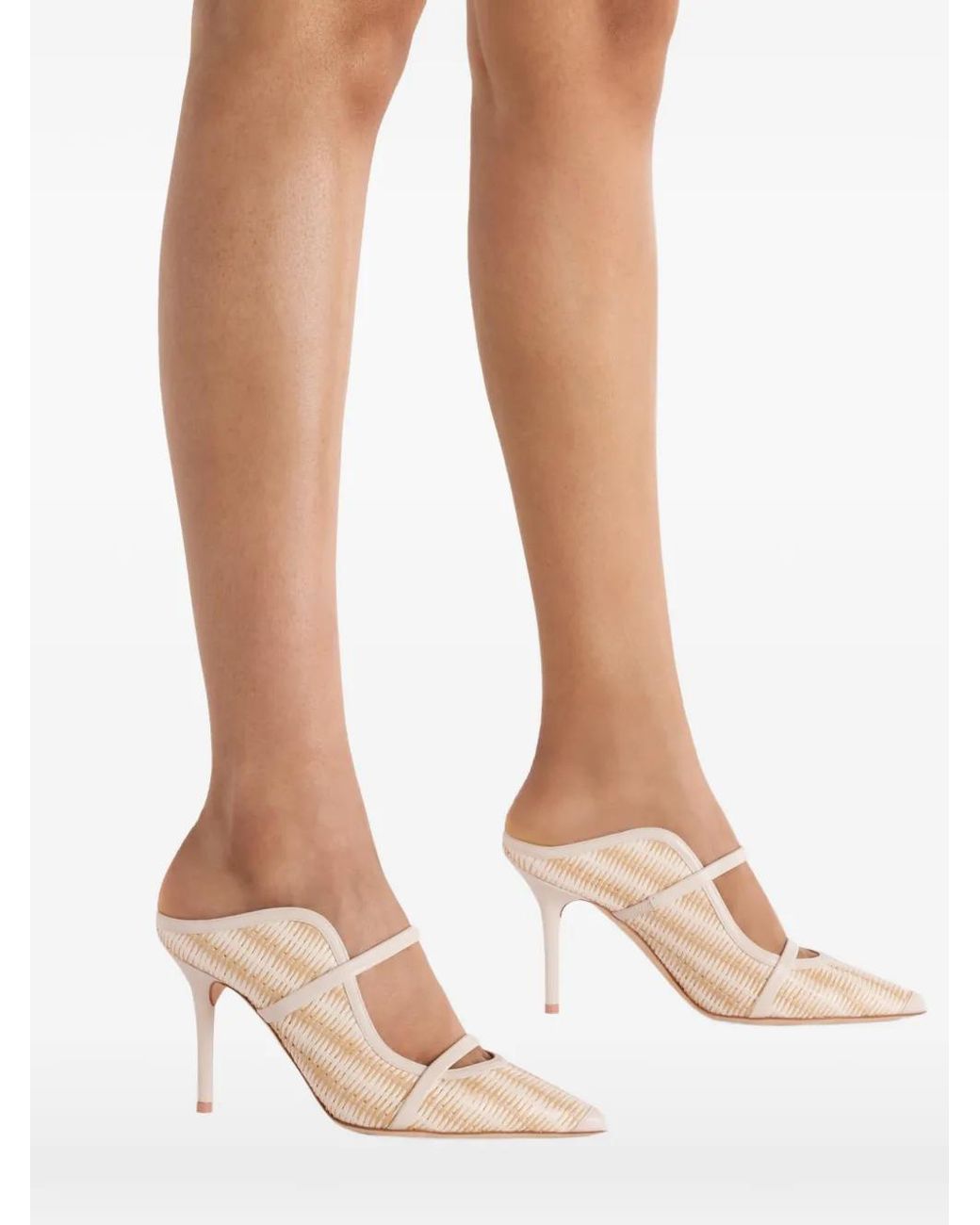 Malone Souliers Pink Maureen Striped Raffia 85Mm Mules