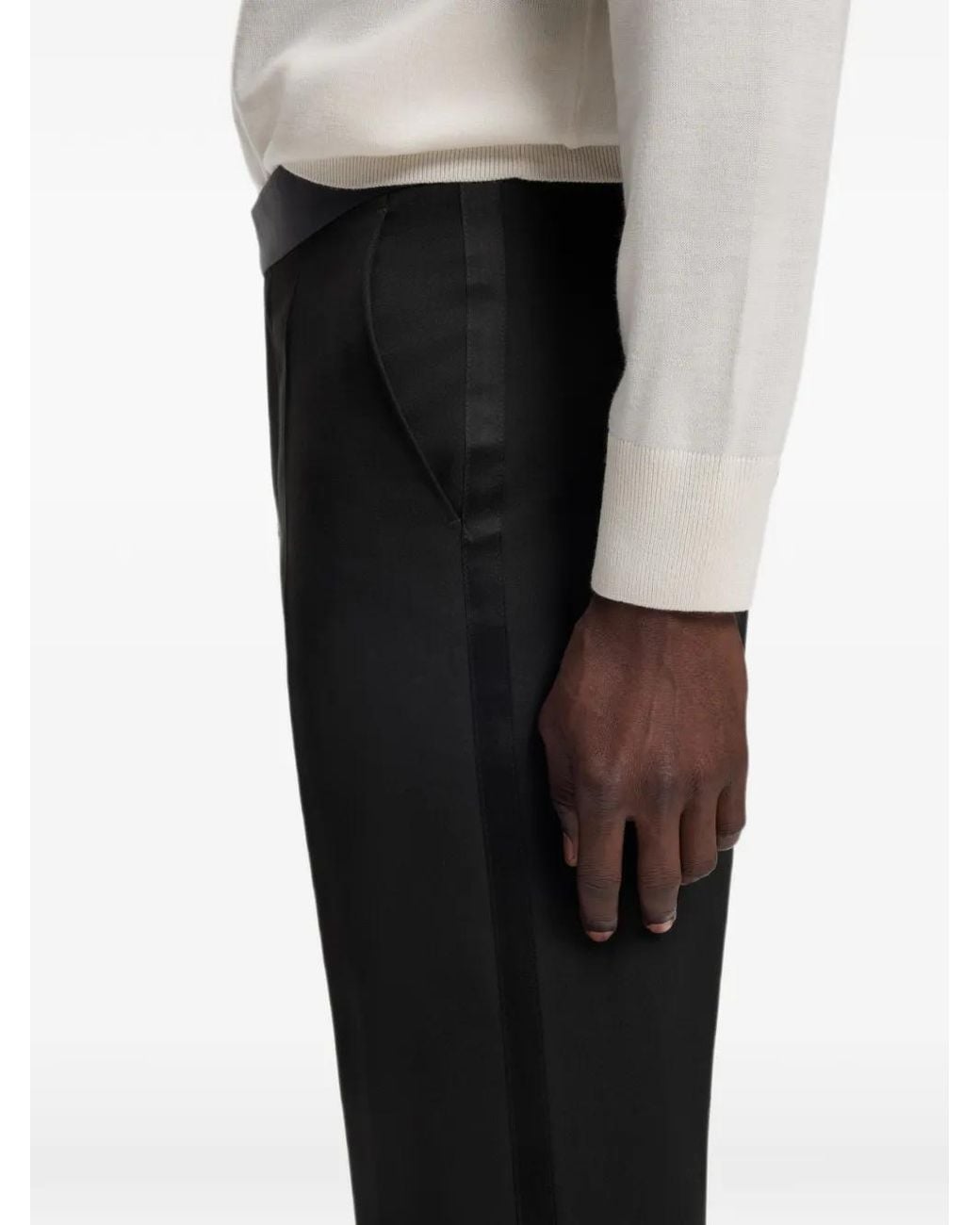 Boss Black Satin-Trim Virgin-Wool Trousers for men