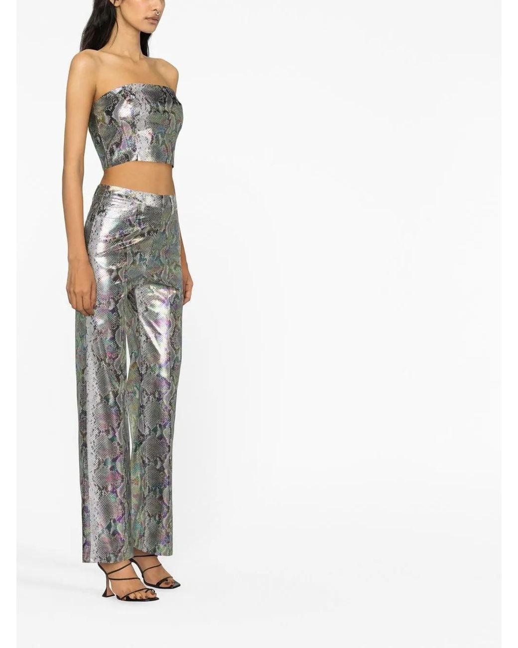ROTATE BIRGER CHRISTENSEN Gray Metallic Snakeskin Bandeau Top